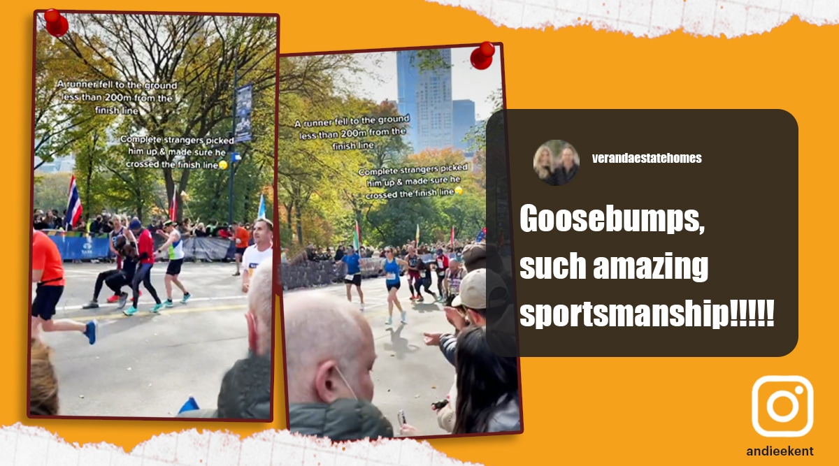 nyc marathon, new york city marathon 2021, strangers help runner finish marathon, fellow runners help runner nyc, indian express, viral videos