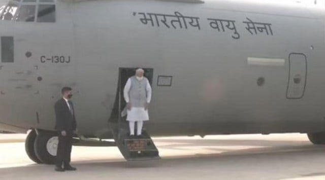 Before the event, Modi landed there on a C-130J Hercules military transport plane.