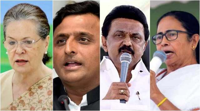 Sonia Gandhi, Akhilesh Yadav, M K Stalin, Mamata Banerjee. (From left to right)