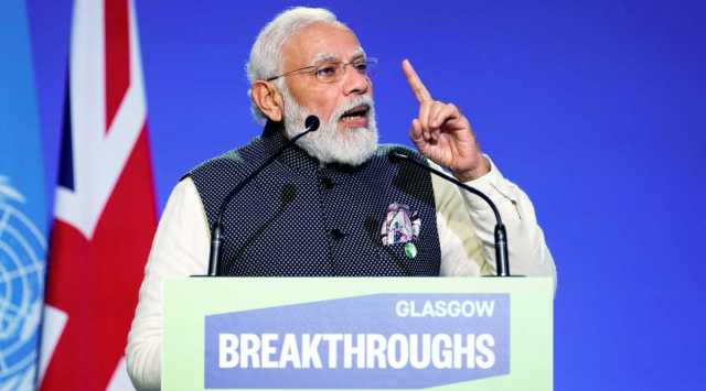 India's Prime Minister Narendra Modi speaks during the "Accelerating Clean Technology Innovation and Deployment" event during UN Climate Change Conference (COP26) in Glasgow, Scotland, Britain November 2, 2021. (Photo: REUTERS)