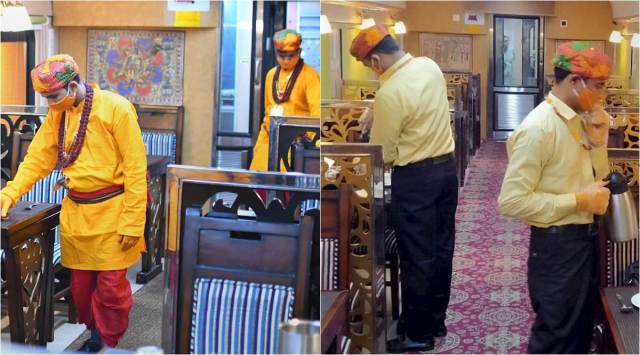 The original uniform (left), which was changed (right) after Hindu seers objected to the use of saffron. (PTI)