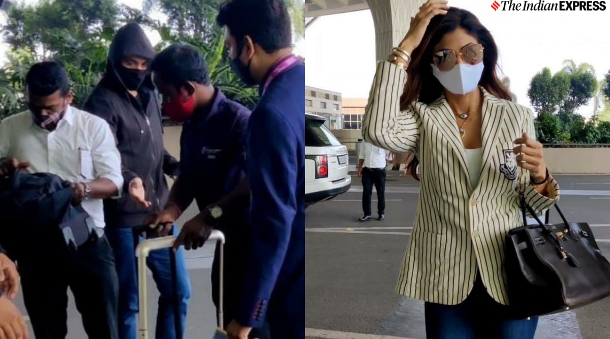 Shilpa Shetty clicked with husband Raj Kundra at airport, he hides his face  in a hoodie | Entertainment News,The Indian Express