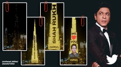 shah rukh khan, srk birthday, burj khalifa, srk birthday burj khalifa, srk 56th birthday, dubai burj khalifa shah rukh birthday, entertainment news, indian express