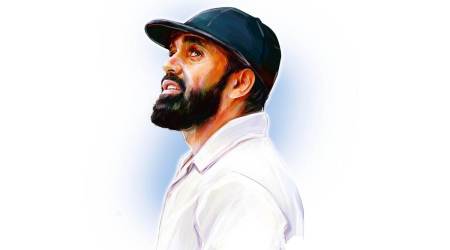 Left-arm spinner Ajaz Patel. (Illustration: Suvajit Dey)