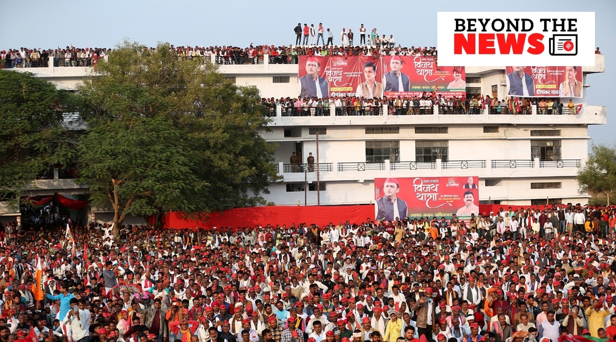 Akhilesh Yadav at a meeting in Jhansi. (Express photo by Vishal Srivastav) 