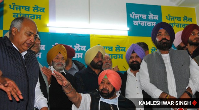 Captain Amarinder Singh with his supporters during launch of his new party Punjab Lok Congress office in Chandigarh (Express Photo by Kamleshwar Singh)