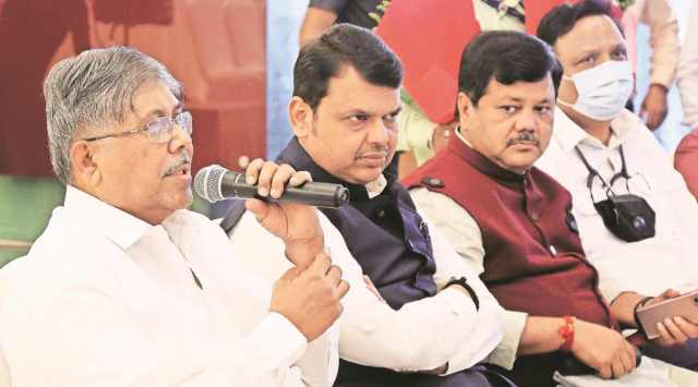 BJP leaders at a party meeting at Mahila Vikas Mandal Hall, in Mumbai on Tuesday. (Photo: Ganesh Shirsekar)