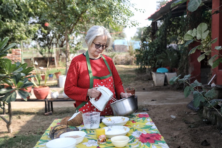 Crescentia Fernandes (née Scolt) making beveca or bebink at her Farrukhnagar, Haryana, home CREDIT Abhinav Saha
