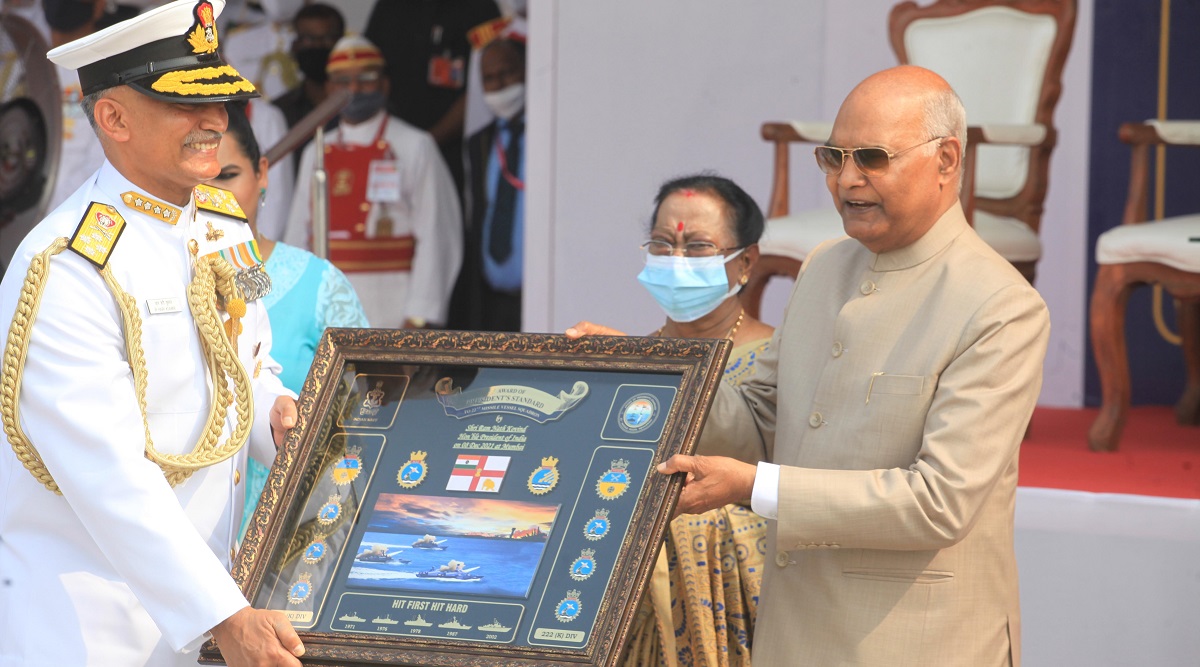Ram Nath Kovind presents President's Standard award to 22nd Missile Vessels Squadron of Indian Navy | Cities News,The Indian Express