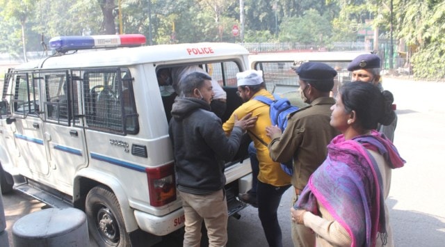 Gandhinagar police arrested 93 AAP workers, including state president Gopal Italia, women's wing president Gauri Desai, youth wing president Nikhil Savani, senior leaders Isudan Gadhvi and Hasmukh Patel, based on a complaint by a BJP woman worker. (Express)