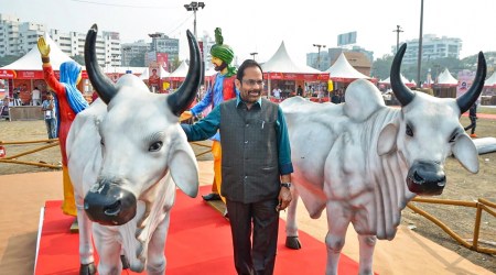 Union Minister for Minority Affairs Mukhtar Abbas Naqvi visits Hunar Haat in Surat, Gujarat, Saturday, Dec 11, 2021. (PTI Photo) 