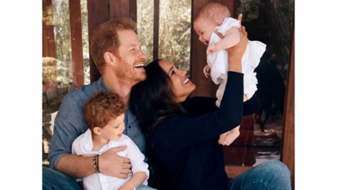 Prince Harry, Meghan Markle, Duke and Duchess of Sussex, Harry and Meghan Christmas card 2021, Sussex Christmas card 2021, Harry and Meghan news, Lilbet-Diana first photo, Archie and Lilibet, indian express news