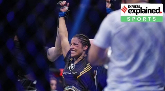 Julianna Pena declared the winner by submission against Amanda Nunes during UFC 269 at T-Mobile Arena. (Reuters)