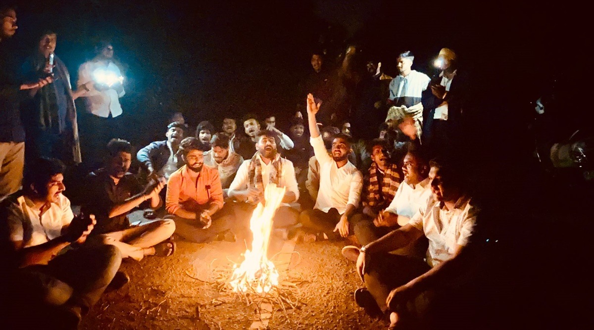 Students during the overnight protest
