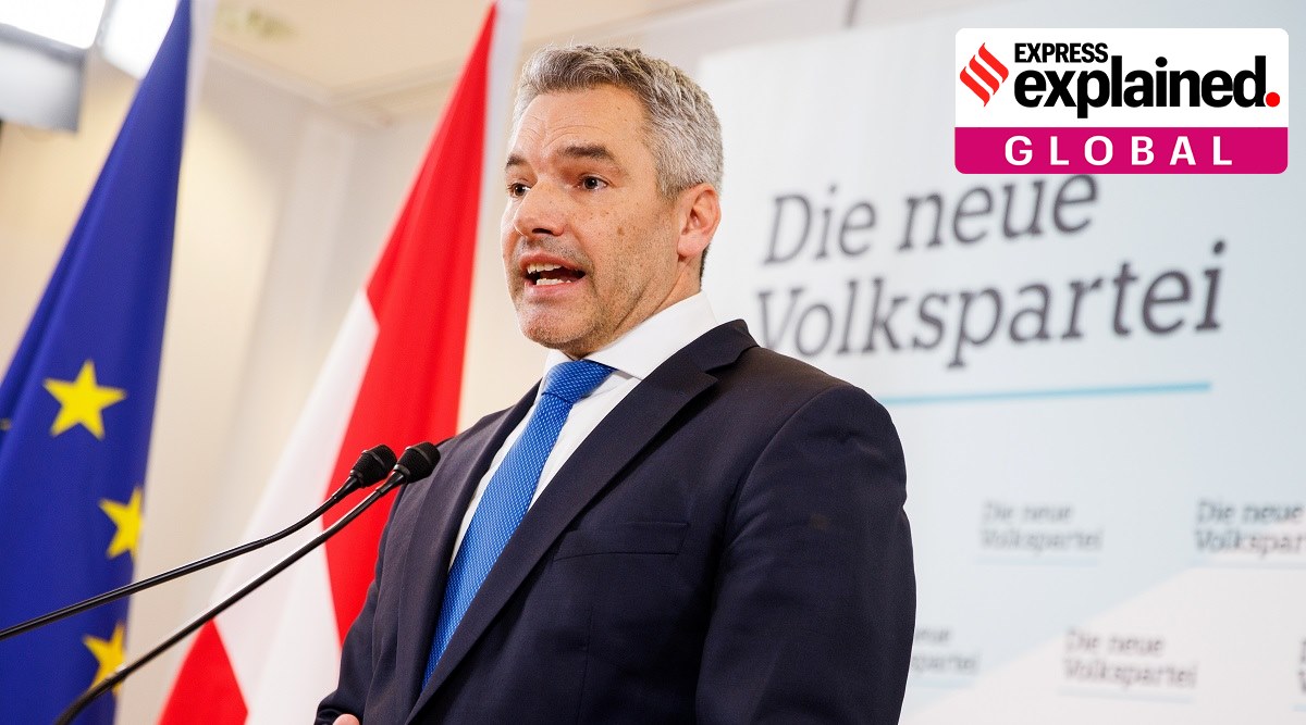 Designated Chancellor of Austria and designated leader of the Austrian People's Party OVP Karl Nehammer attends a news conference in Vienna. (Reuters)