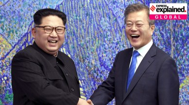 North Korean leader Kim Jong Un, left, poses with South Korean President Moon Jae-in for a photo inside the Peace House at the border village of Panmunjom in Demilitarized Zone, South Korea on April 27, 2018. (AP)