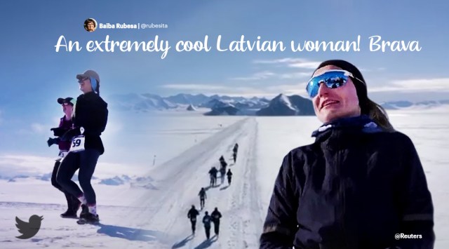 Antartica Ice Marathon, Letvian woman, record, Antartica, Antartica video, social media viral, indian express