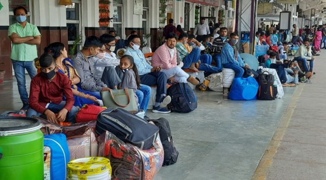 Passengers wait at Ludhiana Railway Station. (Express photo by Gurmeet Singh)