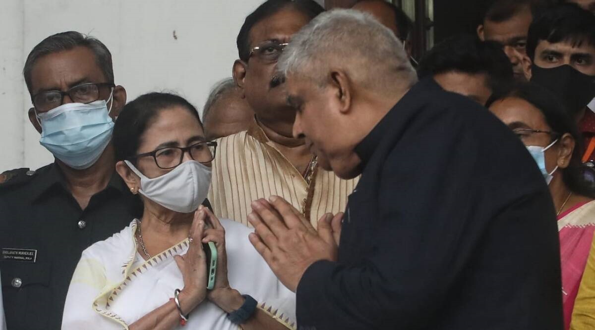 CM Mamata Banerjee with Governor Jagdeep Dhankhar at West Bengal assembly. (Express Photo by Partha Paul/File)