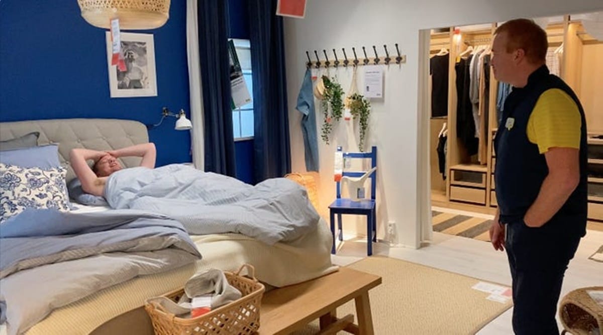 People Stranded At IKEA Store During Snow Storm Had Fun Overnight   Man Lies On IKEA Showroom Bed After Getting Stranded In Snowstorm 