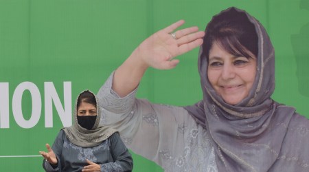 Former chief minister of Jammu and Kashmir Peoples Democratic Party (PDP) president Mehbooba mufti disallowed by the administration to covene youth convention on Sunday in srinagar. (Express Photo by Shuaib Masoodi) 