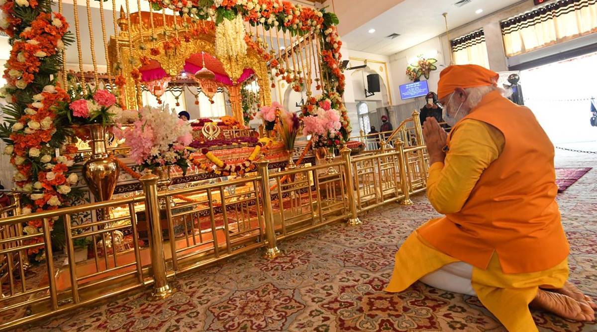 The pamphlets, as seen by The Indian Express, has the picture of Prime Minister Narendra Modi paying obeisance at a gurdwara. (File)