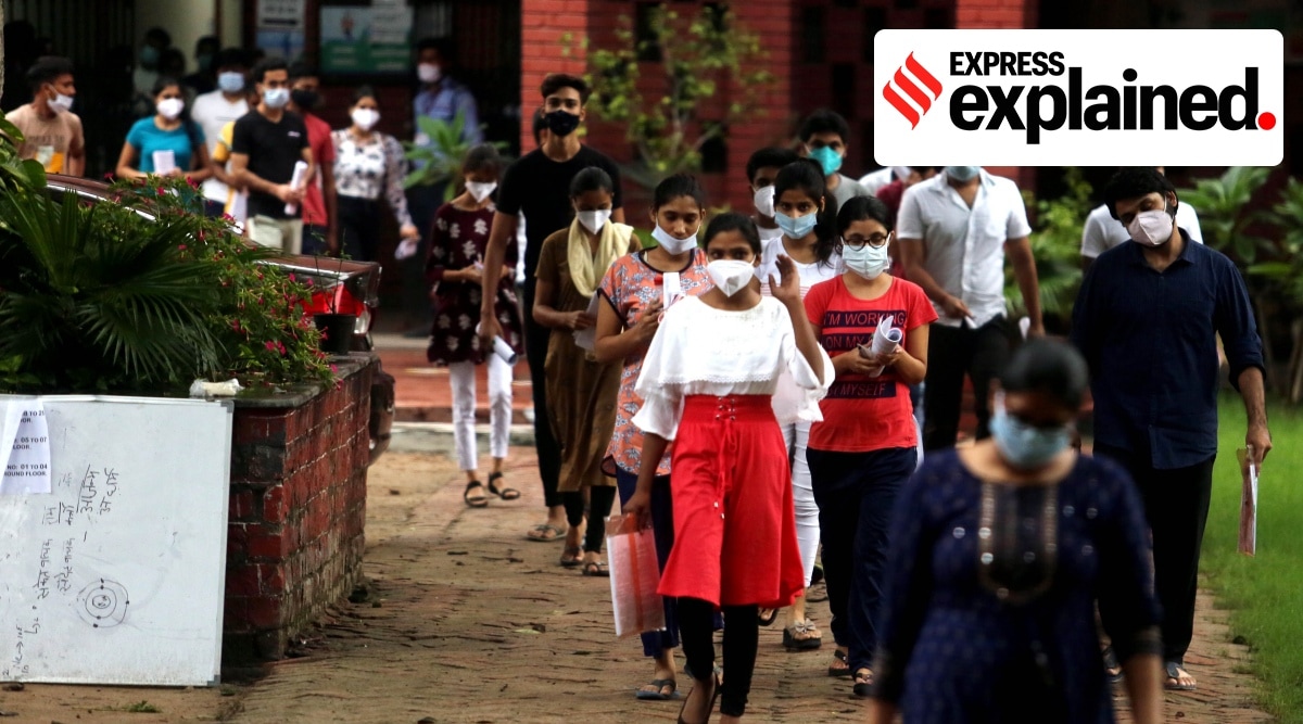 Aspirants appear for the National Eligibility cum Entrance Test (NEET) in New Delhi in September. (Express Photo: Prem Nath Pandey)