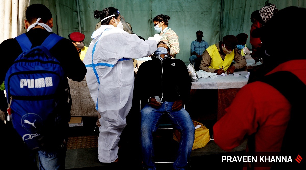 At a Covid-19 testing centre in New Delhi (Express File Photo: Praveen Khanna)