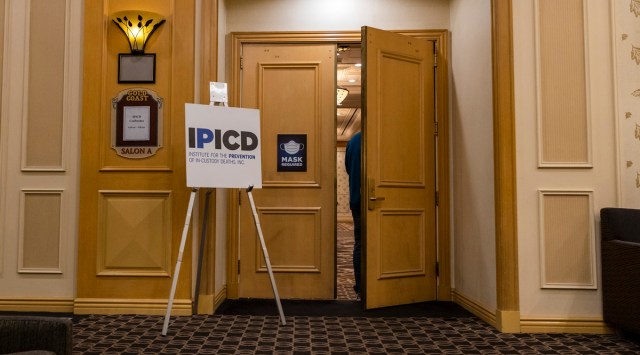 A sign from the Institute for the Prevention of In-Custody Death Conference in Las Vegas. Experts from the network presented at the $695-a-head conference held last month. (Photo: The New York Times)