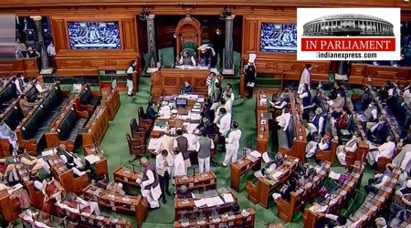 Parliament, budget session, fuel price, petrol prices, Opposition protests, Opposition disrupts Question Hour , Lok Sabha, Om birla, India news, Indian express