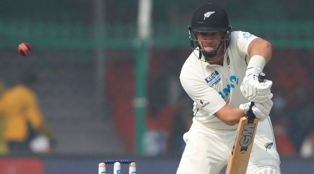 New Zealand's Ross Taylor plays a shot during the day three of their first test cricket match with India in Kanpur, India, Saturday, Nov. 27, 2021. (AP Photo/Altaf Qadri)