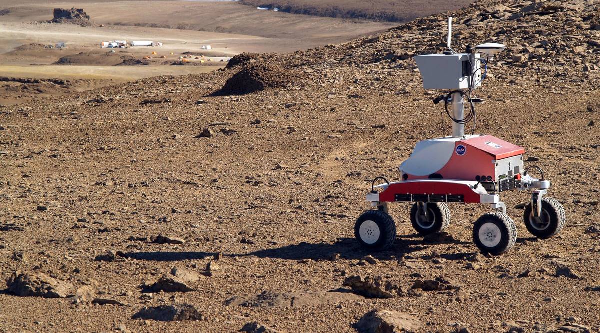 A Haughton-Mars project rover headed toward base camp on the Arctic Canadian Devon Island. (Lorenzo Flueckiger/NASA via The New York Times)