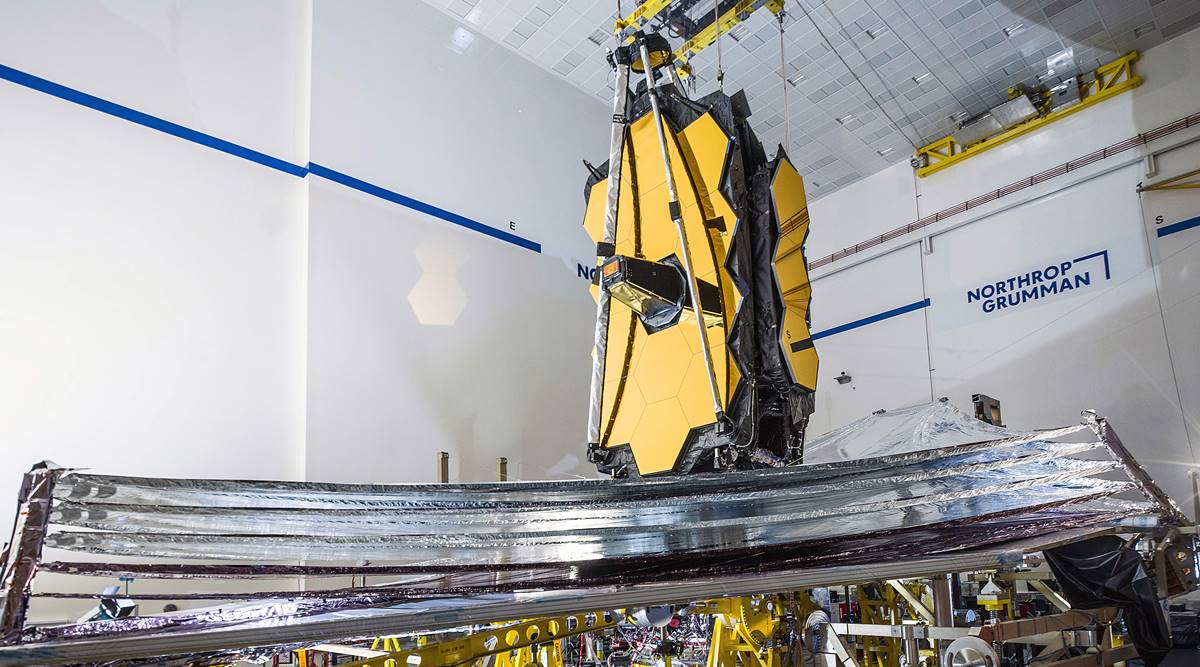 The James Webb Space Telescope undergoing tests at a Northrop Grumman facility in Redondo Beach, Calif., in 2020. (Chris Gunn/NASA via The New York Times)