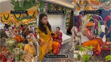 groom works from wedding, work from home, working during wedding, Maharashtra, social media viral, indian express