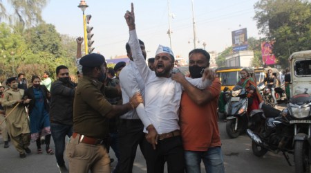 Police arrested around 19 AAP leaders and workers, including Surat Municipal Corporation's leader of opposition Dharmesh Bhanderi and councillors, who gathered outside the district collectorate at Athwalines to submit the memorandum Thursday morning.(Express)