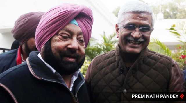 Former Punjab Chief minister Amrinder Singh meets Union Minister Gajender Singh Shekhwat at his residence in Delhi on Friday.