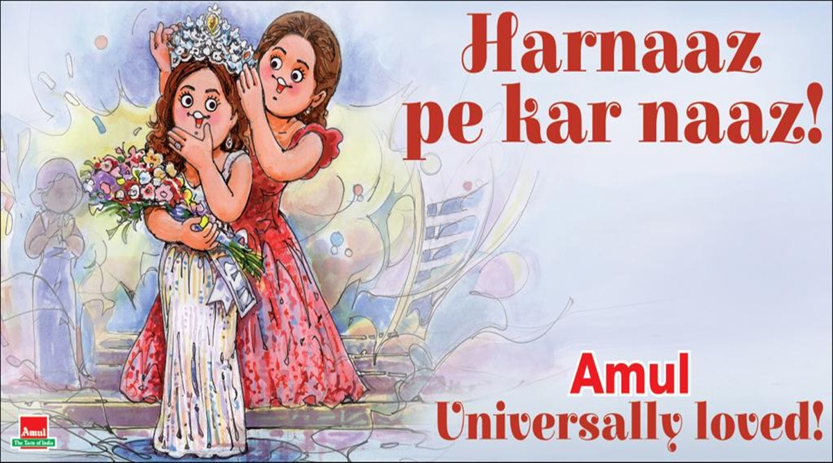 miss universe, miss universe 2021, Harnaaz Kaur Sandhu, latest amul cartoon, amul topicals, indian express