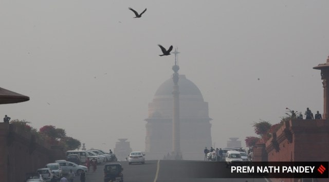 Air pollution over Rastrapati Bhawan in Delhi (Express photo by Prem Nath Pandey)