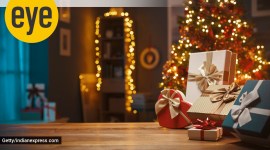 Beautiful Christmas gifts and decorative lights Of friends and Christmas cheer
