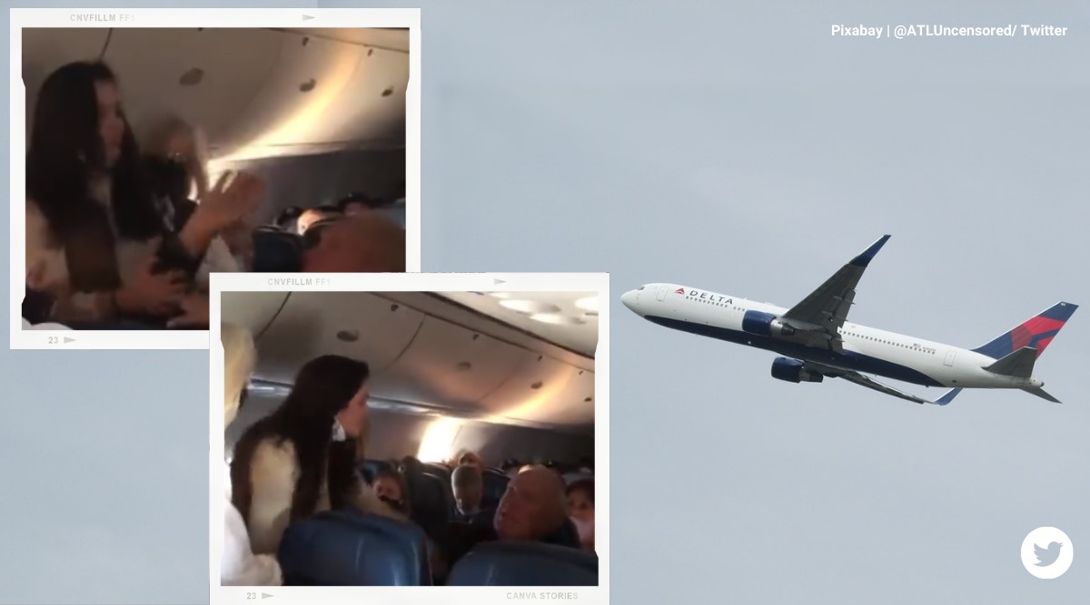 delta airlines, woman argue over mask, woman slap spit passenger over mask, viral video, indian express
