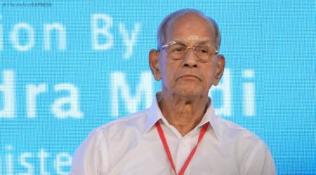 Metro Man E Sreedharan on stage during the inaugural function of Kochi Metro in 2017 (Express archive photo)