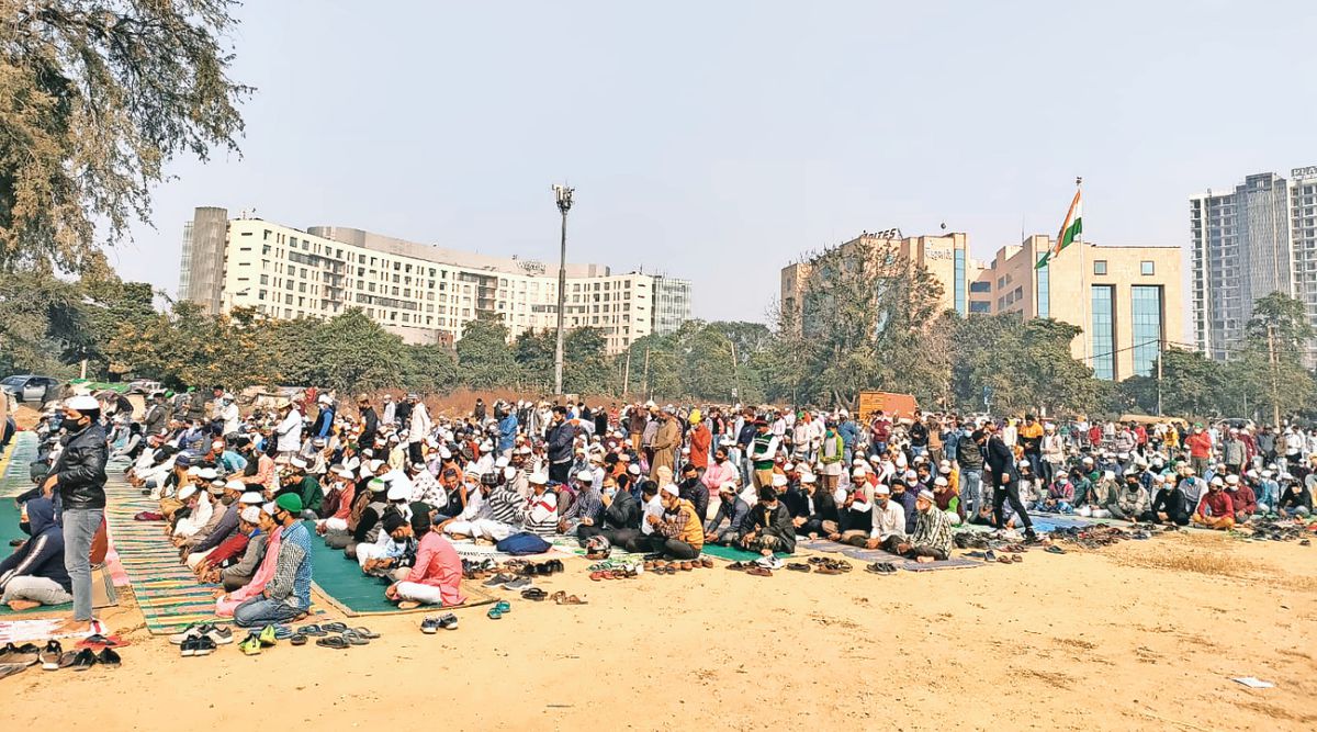 Namaz Gurgaon, Gurgaon, Gurgaon news, Sanyukt Hindu Sangharsh Samiti, namaz prayers, Delhi news, Delhi city news, New Delhi, India news, Indian Express News Service, Express News Service, Express News, Indian Express India News