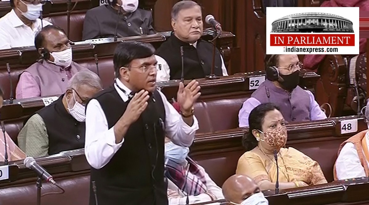 Union Health Minister Mansukh Mandaviya speaks in the Rajya Sabha during the Winter Session of Parliament. (RSTV/PTI Photo)