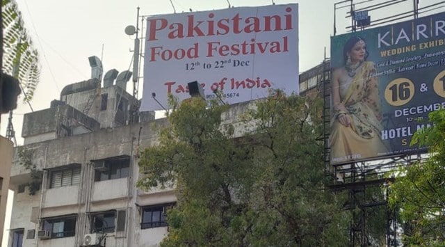 surant pakistan food festival, pakistan food festival hoarding burnt, bajrang dal, gujarat news, surat news, indian express