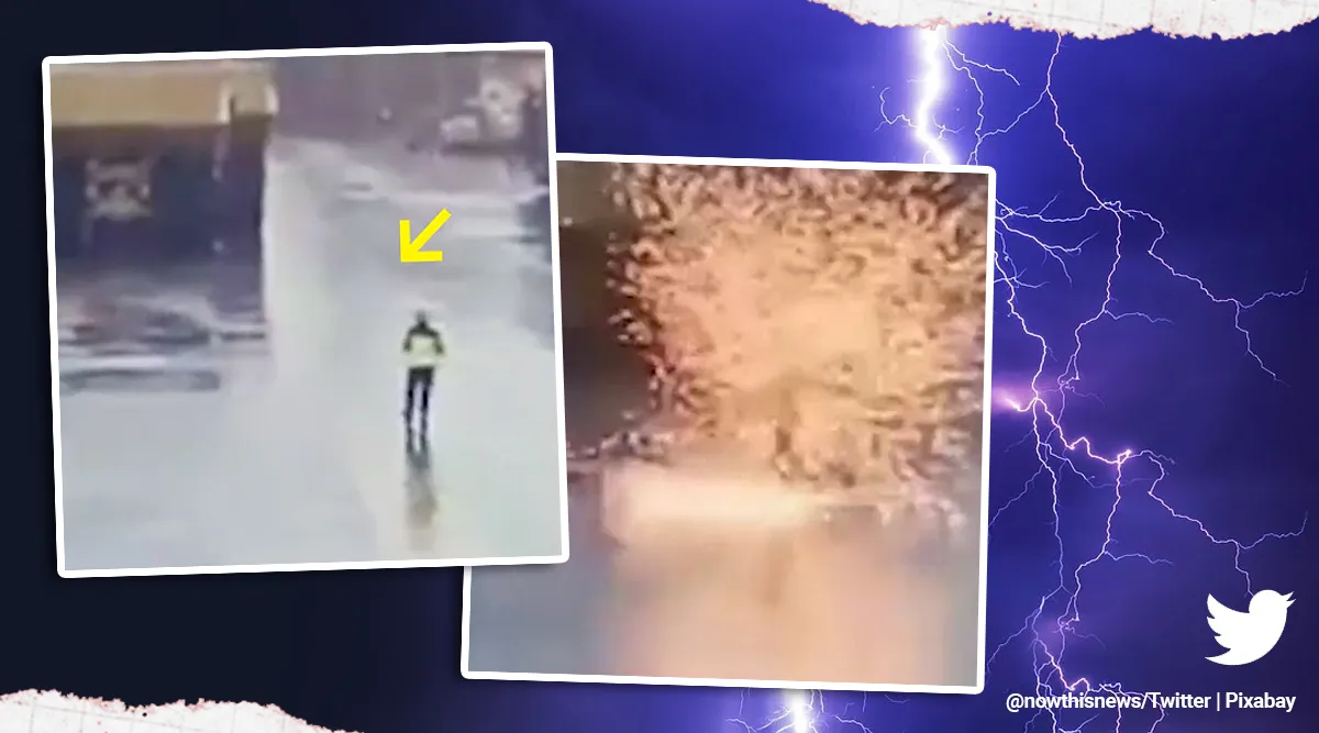 lightning video, struck by lightning, man survives lightning bolt, indonesia man survives lightning strike, viral videos, indian express