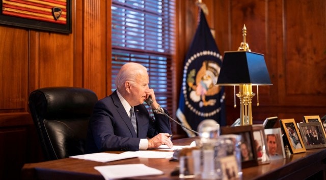 US President Joe Biden speaks with Russia's President Vladimir Putin from his home in Wilmington, Delaware, US Dec 30, 2021. (Reuters)