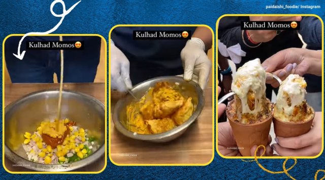 kulhad momos, delhi odd momos, baked momos, kulhad food items, viral food videos, weird food video, bizarre food, odd news, indian express