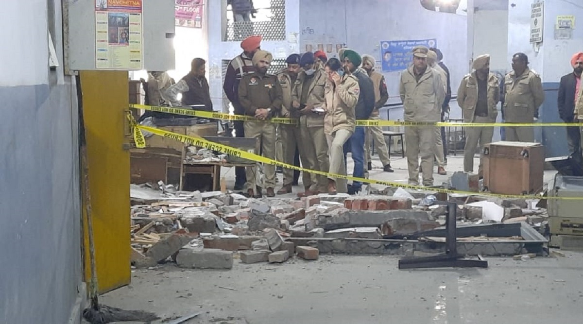 The explosion took place inside the court complex's record room, according to the police. (Express photo by Gurmeet singh)