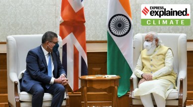 Prime Minister Narendra Modi with British MP Alok Sharma in New Delhi in February. Sharma later presided over COP-26.