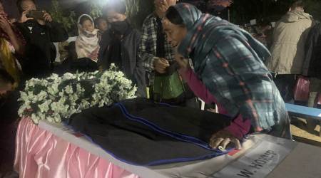 Neingam, mother of Hokup who was killed in the protests after the incident, in Mon Monday. (Express photo by Tora Agarwala)